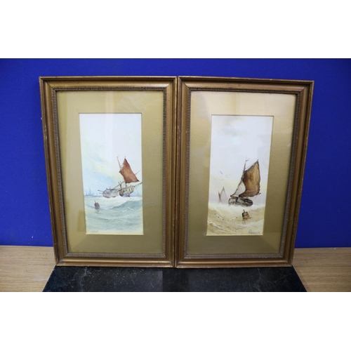 28 - Watercolour of Boats on Stormy Sea, Signed Alarease x 2, 38 x 25cm