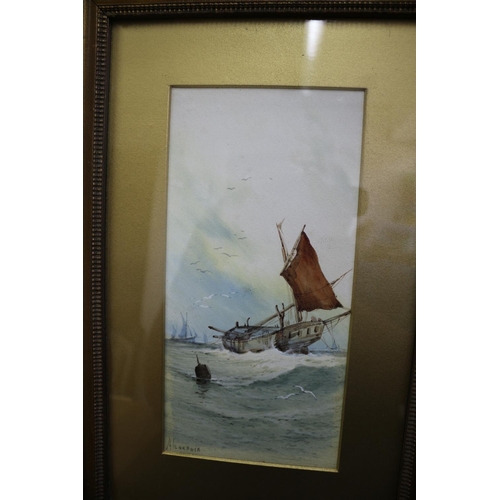 28 - Watercolour of Boats on Stormy Sea, Signed Alarease x 2, 38 x 25cm