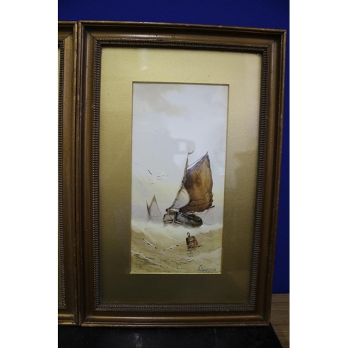 28 - Watercolour of Boats on Stormy Sea, Signed Alarease x 2, 38 x 25cm