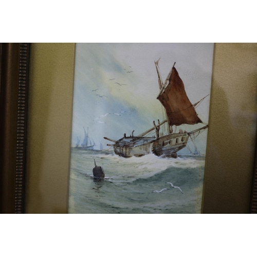 28 - Watercolour of Boats on Stormy Sea, Signed Alarease x 2, 38 x 25cm