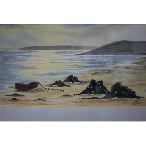 30 - Signed AMH, Watercolour of a Washed Up Beach, 31 x 38cm