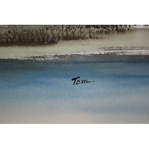 32 - Signed Tom, Watercolour of Fishing Scene, 34 x 30