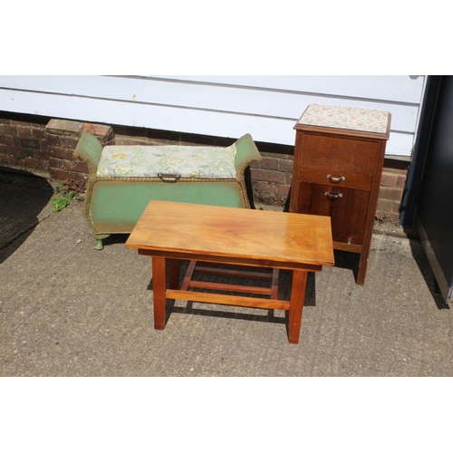 37 - Lloyd Loom Seat, Teak Coffee Table & Sewing Box