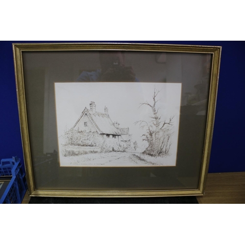 41 - Pencil drawing of ‘Cottages at Blythburg, Suffolk’ , signed David Balder, 54 x 44cm