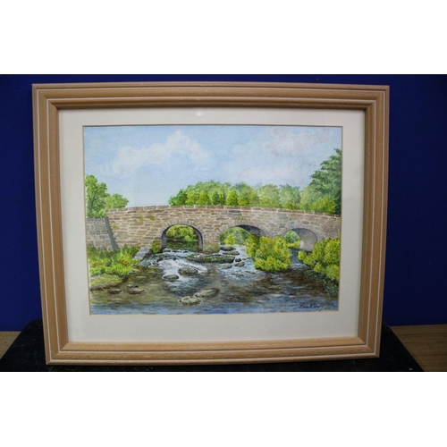 47 - Watercolour of bridge and river, Signed Eric R Larry, 40 x 31.5cm