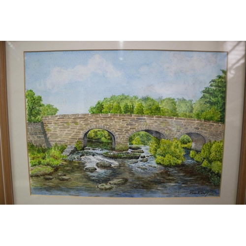 47 - Watercolour of bridge and river, Signed Eric R Larry, 40 x 31.5cm