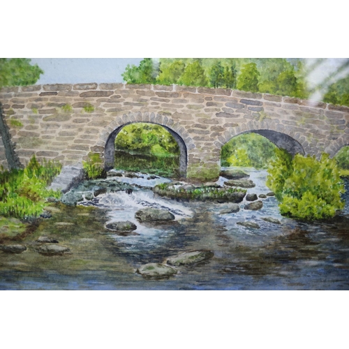 47 - Watercolour of bridge and river, Signed Eric R Larry, 40 x 31.5cm