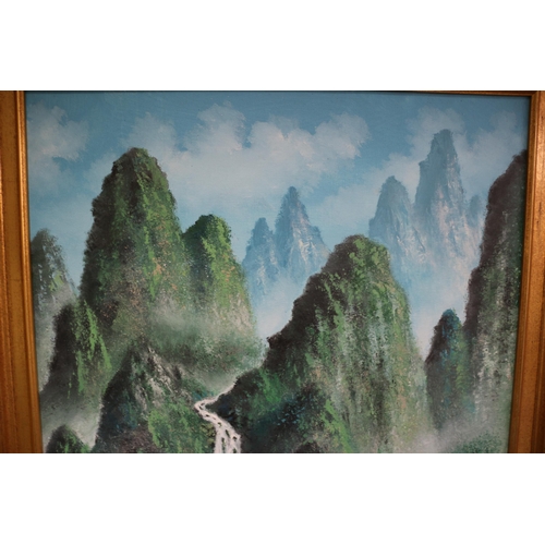 177 - Large Oriental Oil on Canvas, Signed H.S.Leung, 70.5cm x 100cm