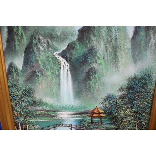 177 - Large Oriental Oil on Canvas, Signed H.S.Leung, 70.5cm x 100cm