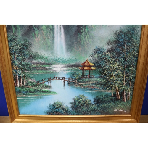 177 - Large Oriental Oil on Canvas, Signed H.S.Leung, 70.5cm x 100cm