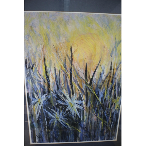 185 - Pastel Mounted Flowers in Field, Signed E.D Millen, 60.5 x 80.5 CM