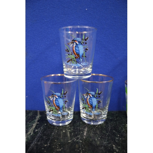 190 - 7 Mid Century Shot Glasses, Kingfisher & Sea Scenes