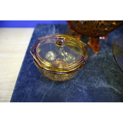 192 - Orange Coloured Glass Set, 5 Pieces, Jug is 18.5cm