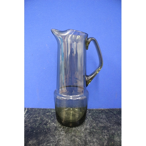 193 - Pitcher / Jug, Smoky Glass, 30cm Tall - Believed to be from Hortensja, Poland, 1930'40's