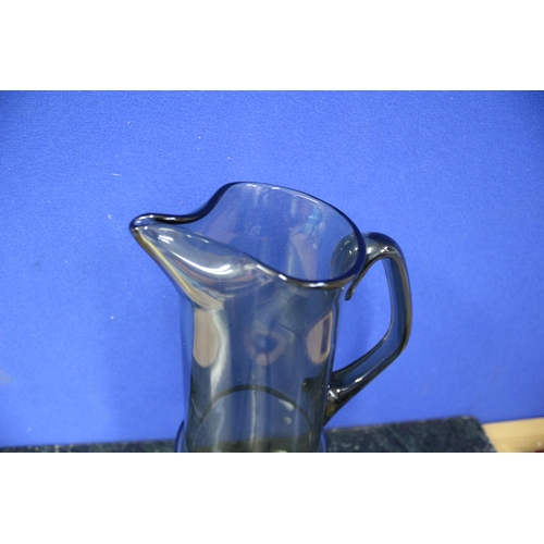 193 - Pitcher / Jug, Smoky Glass, 30cm Tall - Believed to be from Hortensja, Poland, 1930'40's