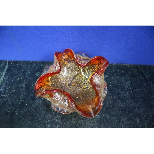 196 - Believed to be Murano - Glass with Silver Flakes Handkerchief Style Dish, 6cm