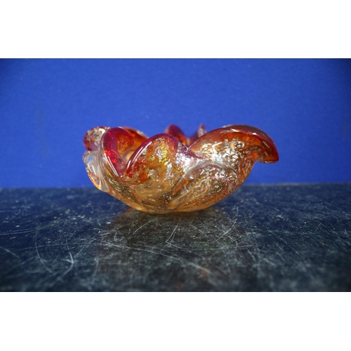 196 - Believed to be Murano - Glass with Silver Flakes Handkerchief Style Dish, 6cm