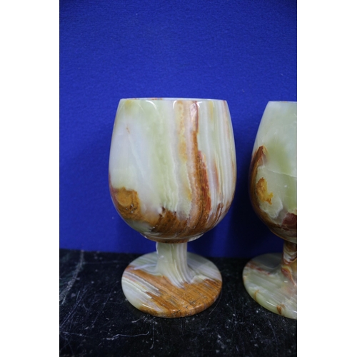 203 - Set of 4 Stone Goblets, One is Cracked, 12.5cm