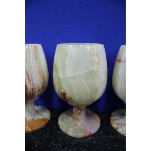 203 - Set of 4 Stone Goblets, One is Cracked, 12.5cm