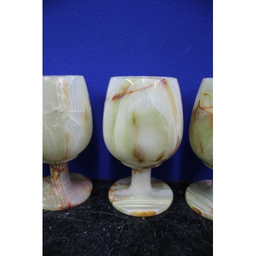 203 - Set of 4 Stone Goblets, One is Cracked, 12.5cm