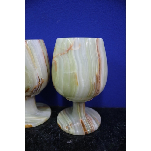 203 - Set of 4 Stone Goblets, One is Cracked, 12.5cm