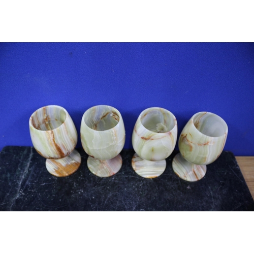 203 - Set of 4 Stone Goblets, One is Cracked, 12.5cm