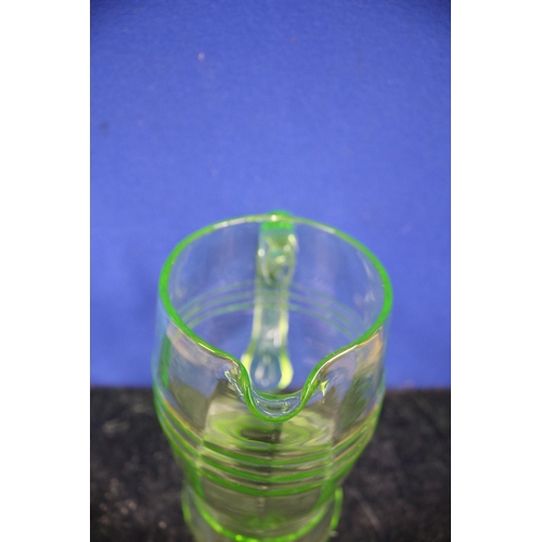 215 - Uranium Glasses x3 & Pitcher / Jug, 18cm Tall