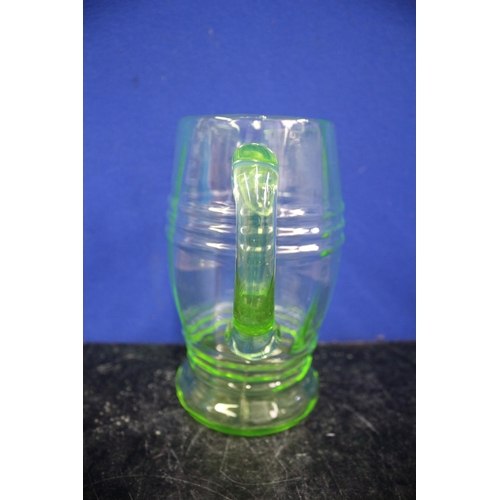 215 - Uranium Glasses x3 & Pitcher / Jug, 18cm Tall