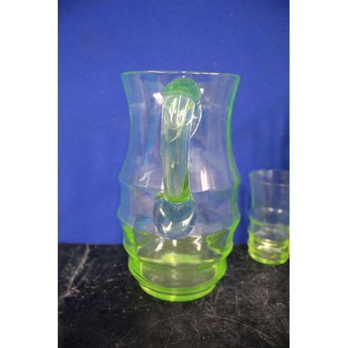 217 - Uranium Glasses x 4 & Jug, 23cm