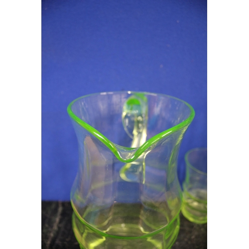 217 - Uranium Glasses x 4 & Jug, 23cm