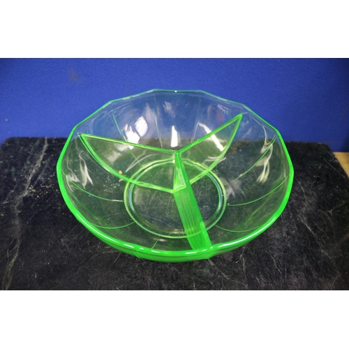 218 - Uranium Glass Nibbles Bowl, 24cm Diameter