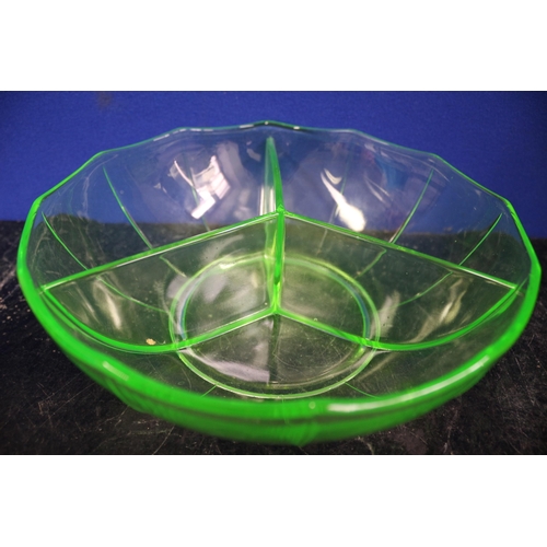 218 - Uranium Glass Nibbles Bowl, 24cm Diameter