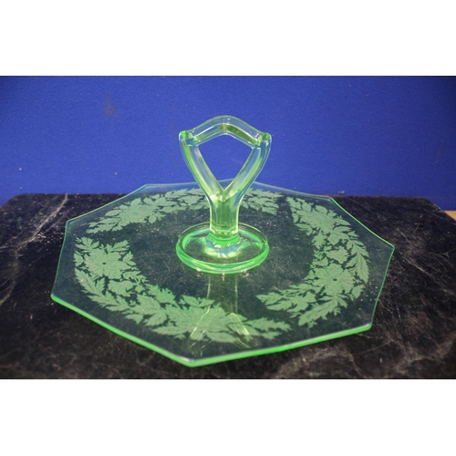 219 - Uranium Glass Cake Stand, 26.5cm Diameter