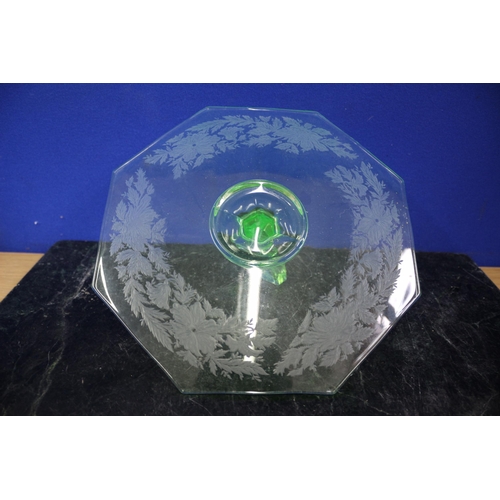 219 - Uranium Glass Cake Stand, 26.5cm Diameter