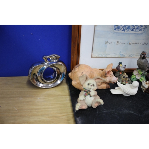 223 - Mixed Lot of Animal Figures, Clock (One is Poole Pottery)