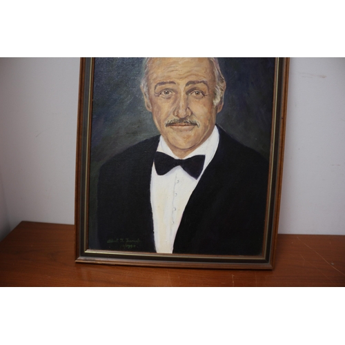 256 - Well Executed Framed Oil on Board, Signed Albert J Daniels of Sean Connery , 1990, 40 x 50cm