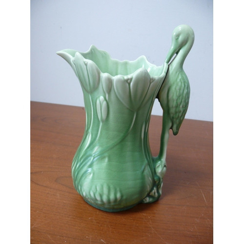 270 - 1960 Sylvac Green Crackle Glaze Crane Jug, 27cm