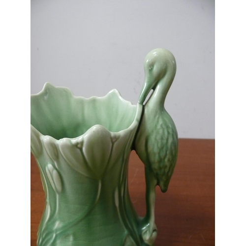 270 - 1960 Sylvac Green Crackle Glaze Crane Jug, 27cm