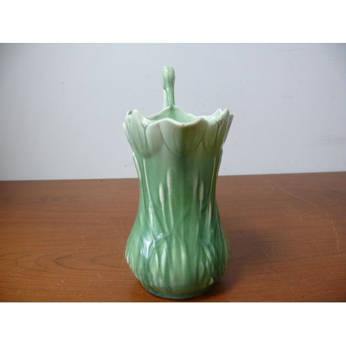 270 - 1960 Sylvac Green Crackle Glaze Crane Jug, 27cm