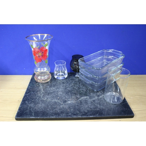 299 - 3 Glass Dishes, Jug and Floral Vase