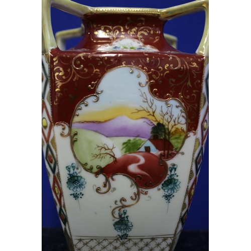 308 - Hand Painted Square 'Nippon' Marked Vase Dating Between 1891 & 1921