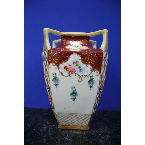 308 - Hand Painted Square 'Nippon' Marked Vase Dating Between 1891 & 1921