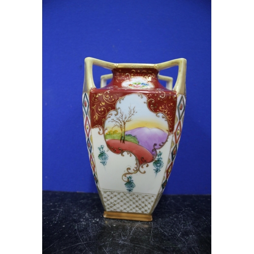 308 - Hand Painted Square 'Nippon' Marked Vase Dating Between 1891 & 1921