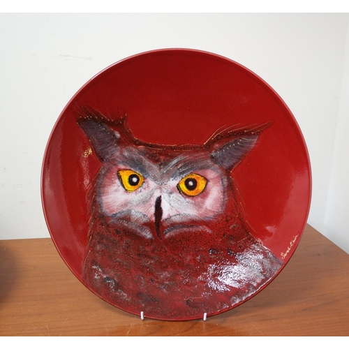 324 - Sarah Ewin Large Ceramic Charger Dish - Hand Painted 'Wise Owl' - Signed in Gold - 42cm dia