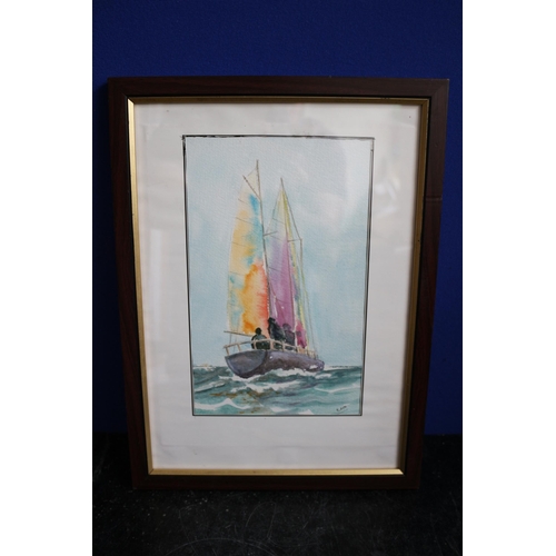 343 - Watercolour of a Sea Boat Sailing, 29 x 39 cm