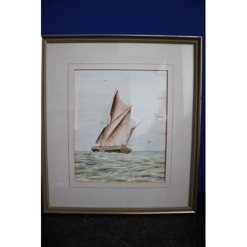 344 - T.A.BROAD Watercolour of Sailing Sea Scene including Sea Gulls, 39 x 34 cm