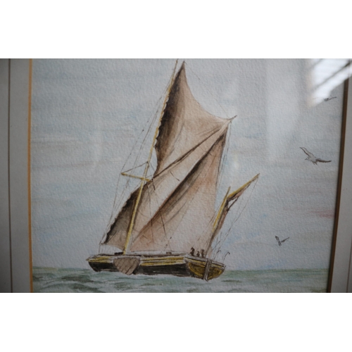 344 - T.A.BROAD Watercolour of Sailing Sea Scene including Sea Gulls, 39 x 34 cm