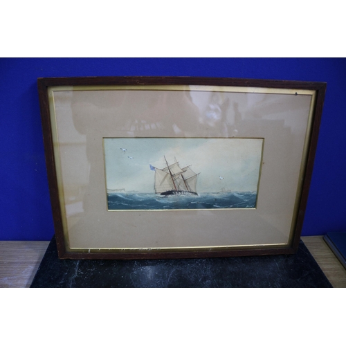 346 - Watercolour Ship at Sea, Signed Heery, 44.5cm x 31cm