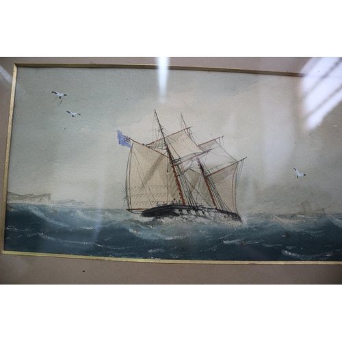 346 - Watercolour Ship at Sea, Signed Heery, 44.5cm x 31cm