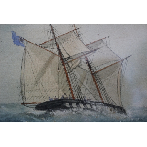 346 - Watercolour Ship at Sea, Signed Heery, 44.5cm x 31cm